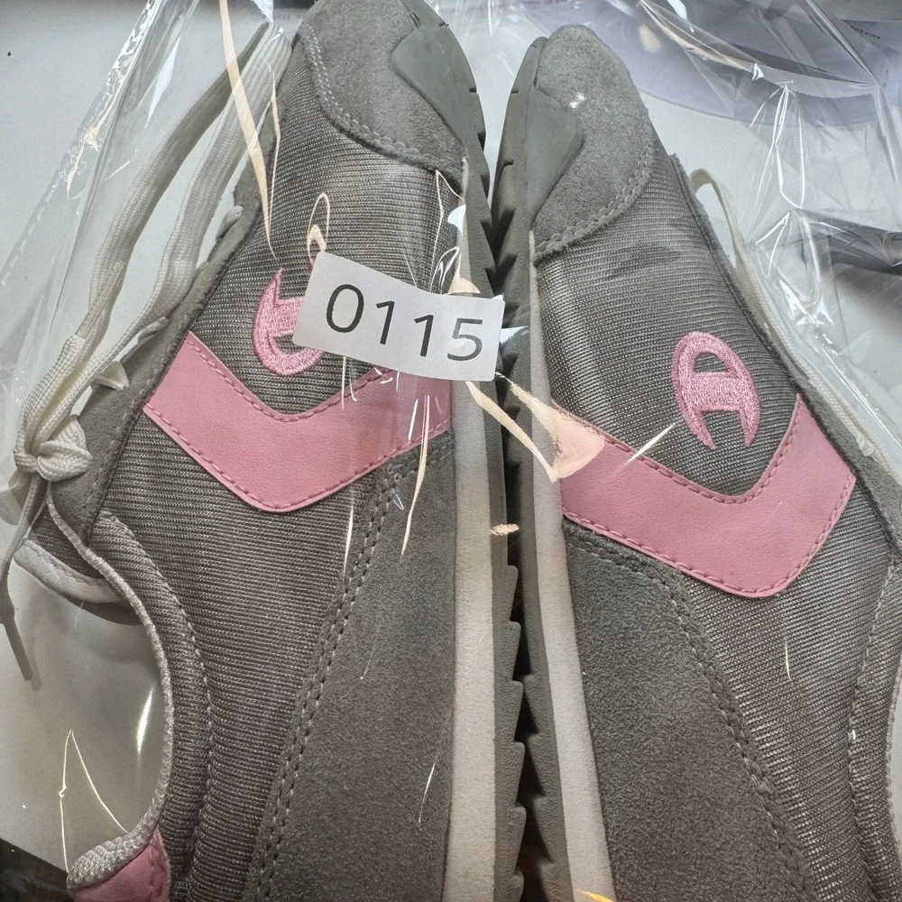 Champion Retro Women's Sneakers Gray Pink Suede Mesh‎ Lace-Up Shoes 9.5